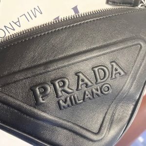 PRADA Triangle Black leather shoulder bag